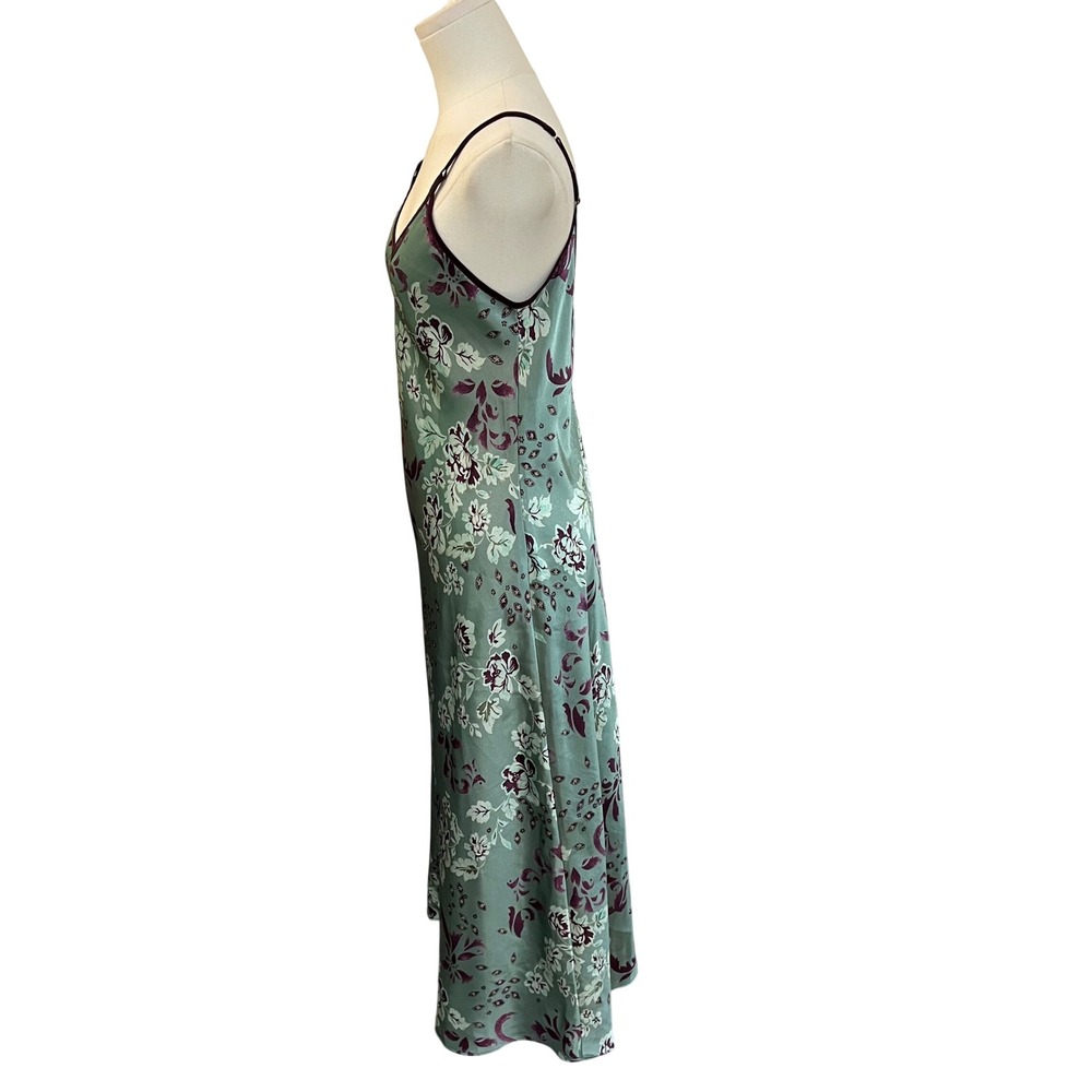 Vintage Halston 90s Fairycore Grunge Floral Satin Slip Green Purple Dress Small - Picture 5 of 8